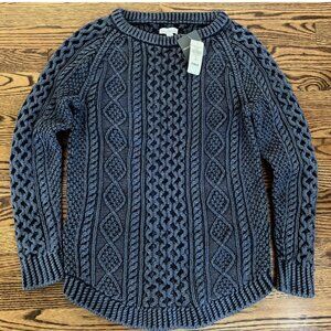 LL Bean Signature Cable Knit Sweater Womens XS Fishermans Navy Zip Sides Cotton